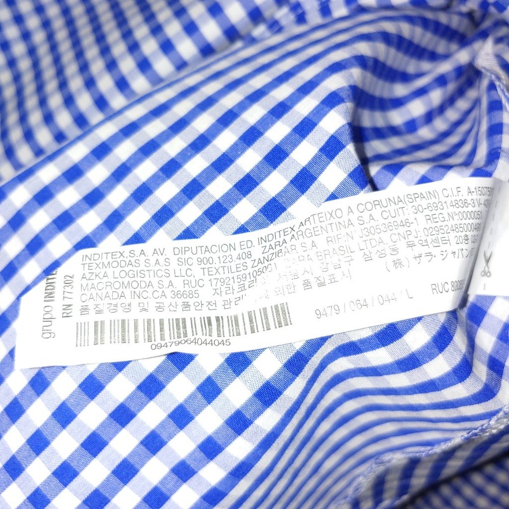 Zara Women Gingham Bell Sleeve Blouse Size Large Blue - Picture 4 of 4